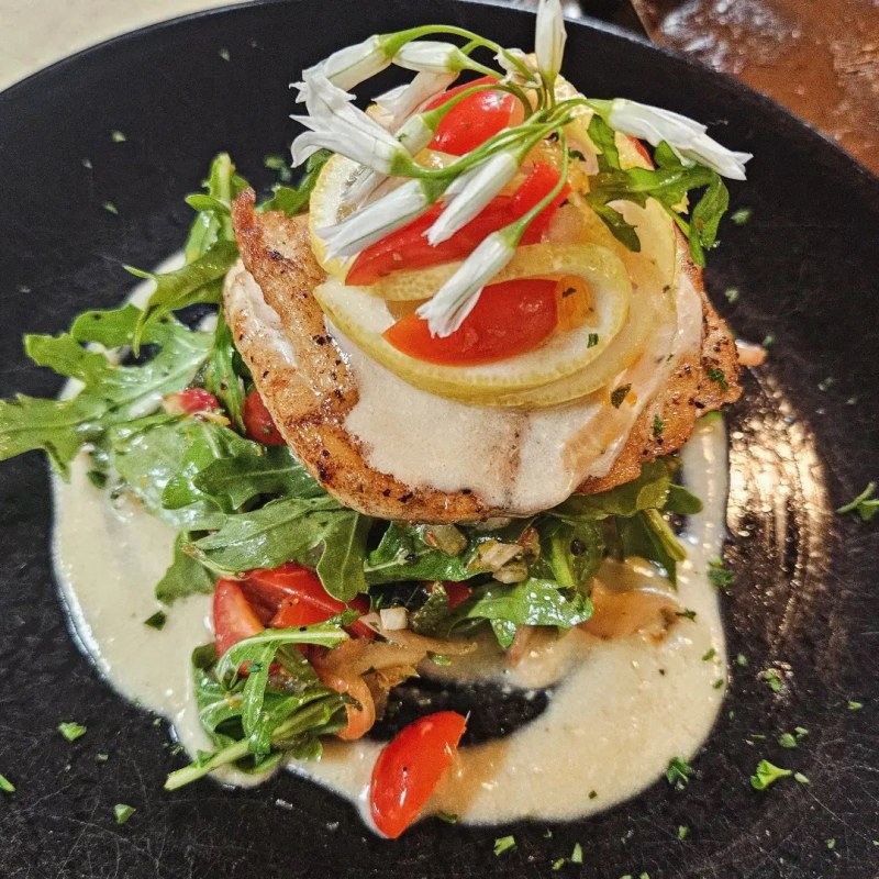 Artfully plated course from a Sea Hag private dinner